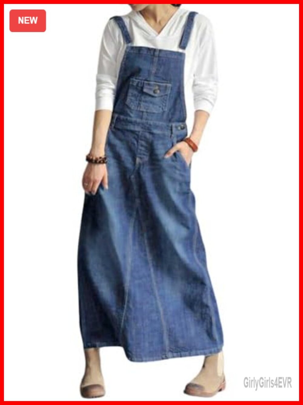 Adjustable Strap Denim Overall Dress Distressed A-Line Pinafore Bib Jean Midi